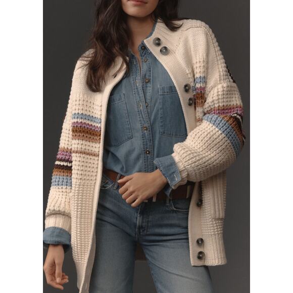 Maeve Anthropologie High-Collar Mixed-Stitch Cardigan Sweater Oversize M NEW - Picture 1 of 7